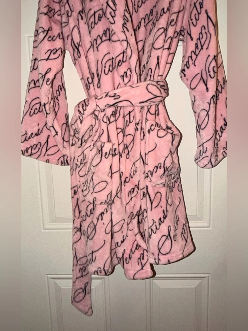Victoria’s Secret Luxe Plush Pink Script Logo Robe XL XXL Cozy Soft - Picture 4 of 7